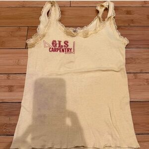 Yellow and red lace vintage tank top with lace trim. Tagged Sz L, fits smaller